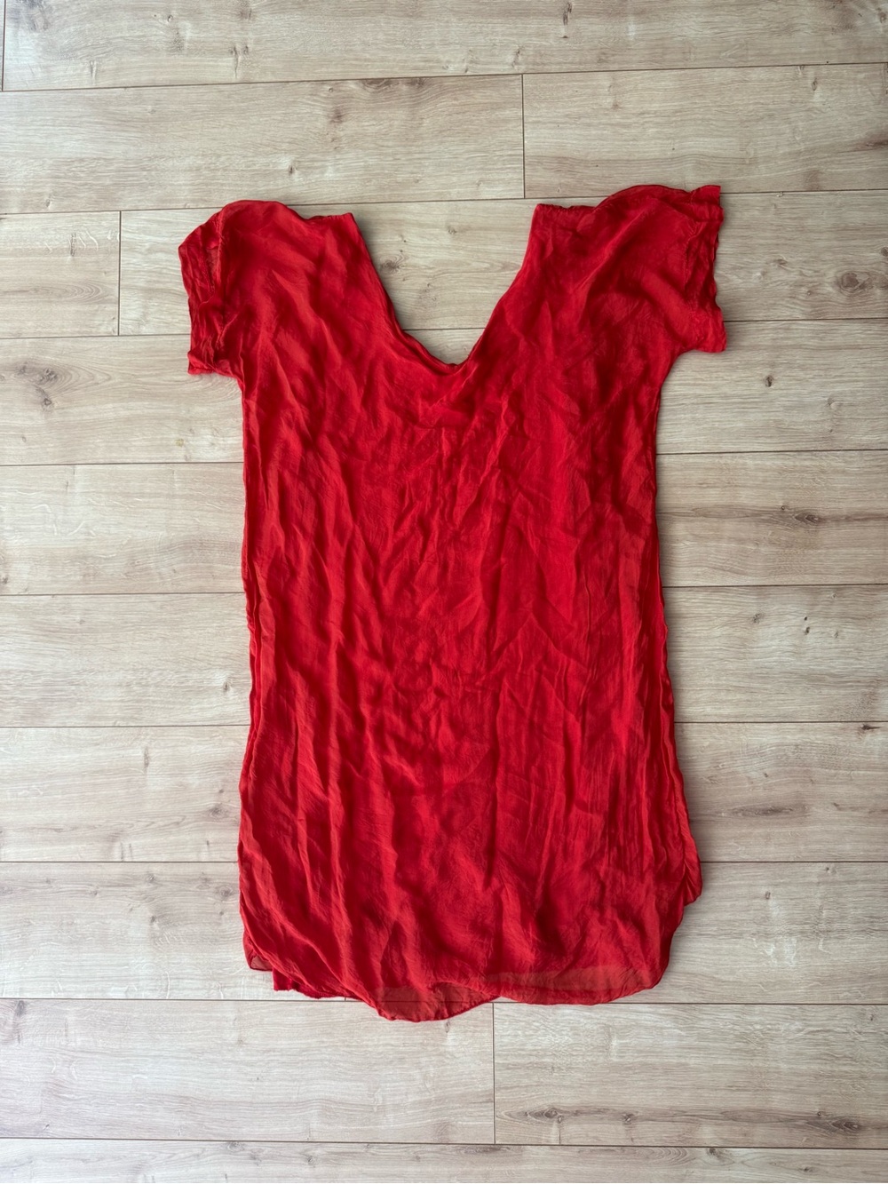 Gigi Moda Red Silk Dress Made Italy Sheer Minimalist Slip Midi Boho Luxe